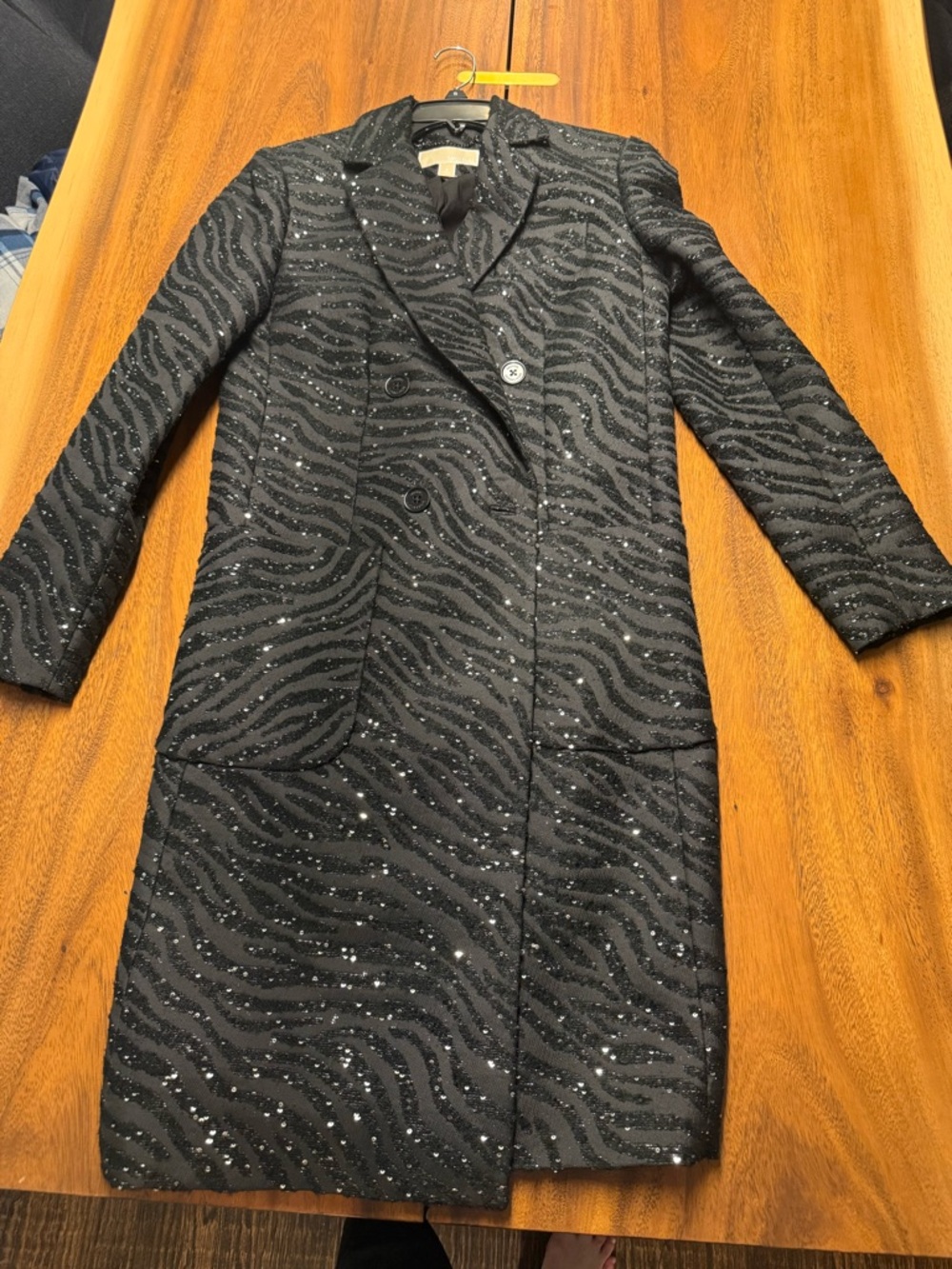 Michael Kors Black Zebra-Stripe Sequin Trench Coat